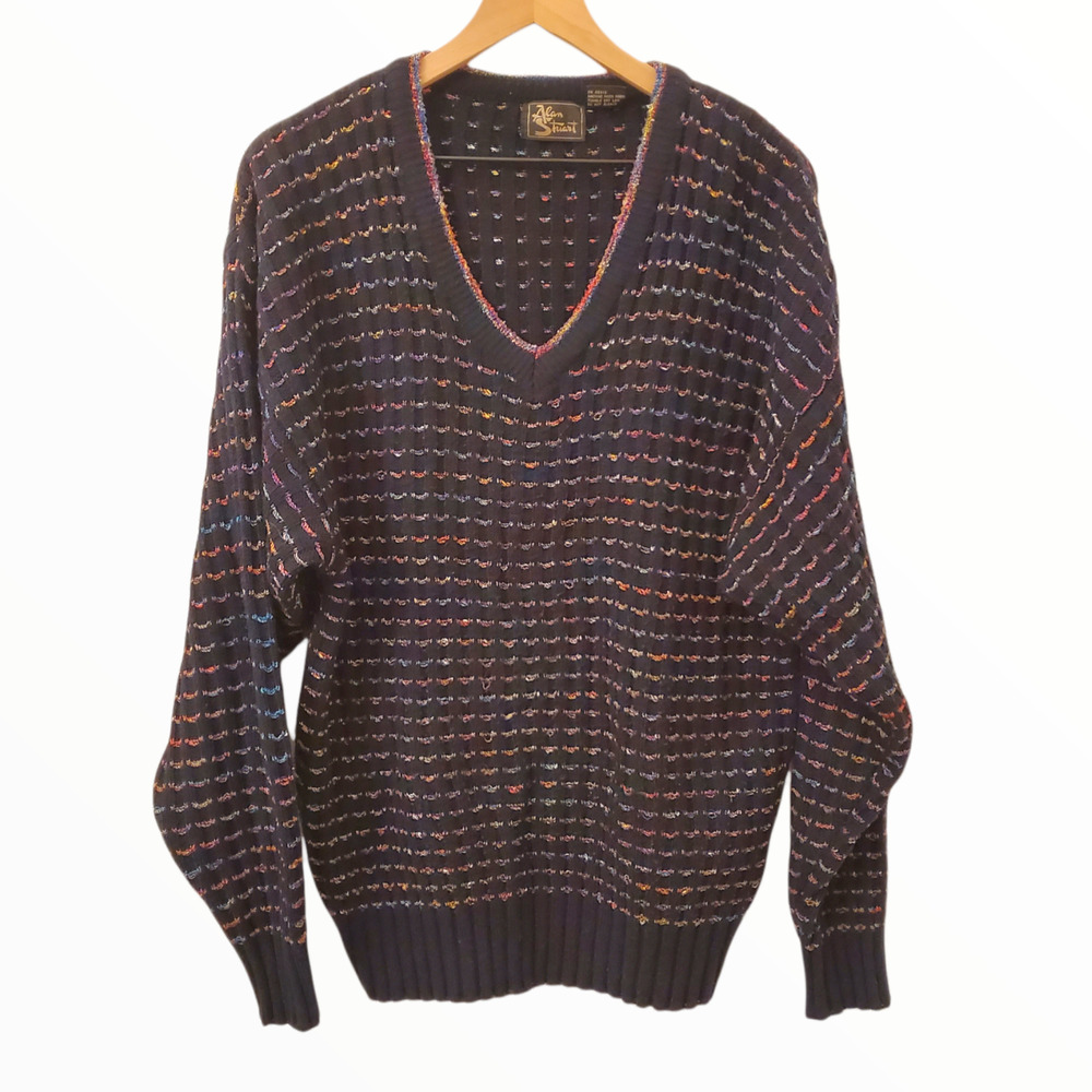 Vintage Alan Stuart 90s Rainbow Black Multicolor Cosby Grandpa Sweater
